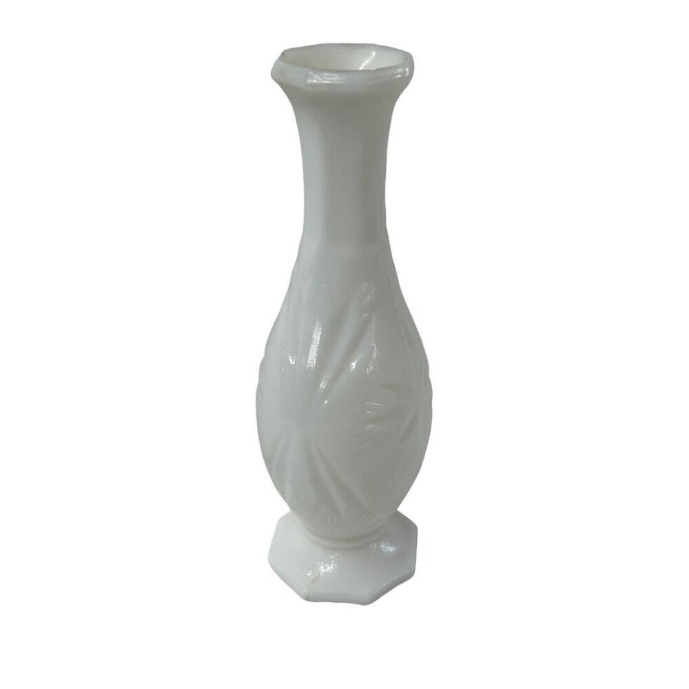 Milkglass Vintage Bud Vase White Glass Starburst Design 7"h